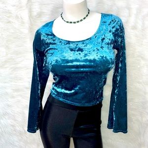 Crushed Velvet Teal boho shirt Bell sleeves